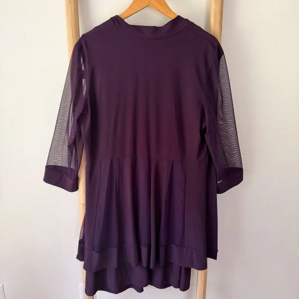 R&M Richards Purple Beaded Sheer Sleeve 2 Piece Jacket Dress Size 14